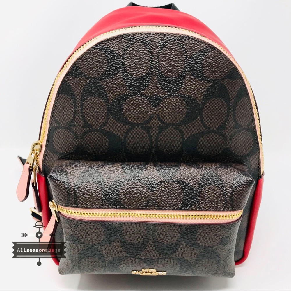 Coach Mini Charlie Backpack Brown Pink Bag Black - Picture 5 of 8
